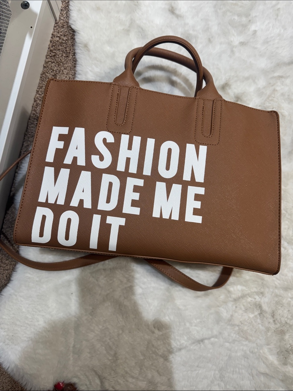 Brown Statement Tote Bag with Bold White Text
